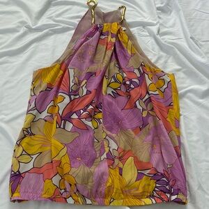 Trina Turk Floral Halter Top - Pink, Yellow, Gold